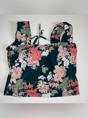 Janela Bay dark green floral tankini swim top XXL